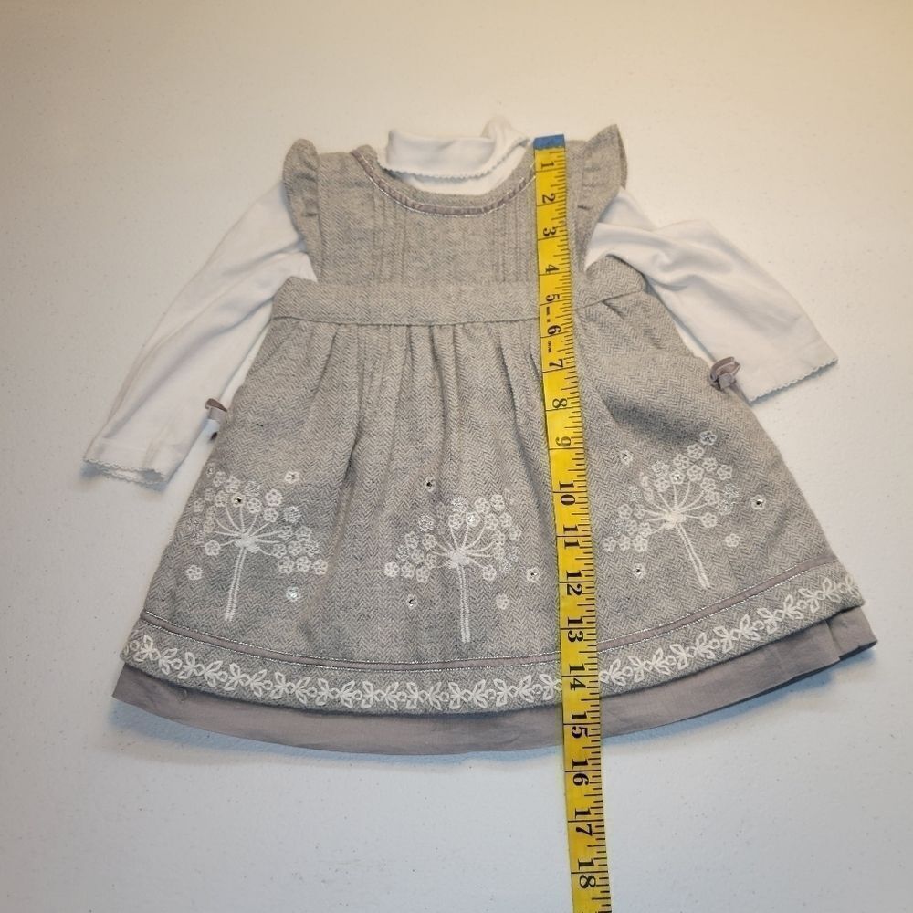 MONSOON Gray Wool Blend Dress with withe embroidery 3-6mo - Picture 11 of 16